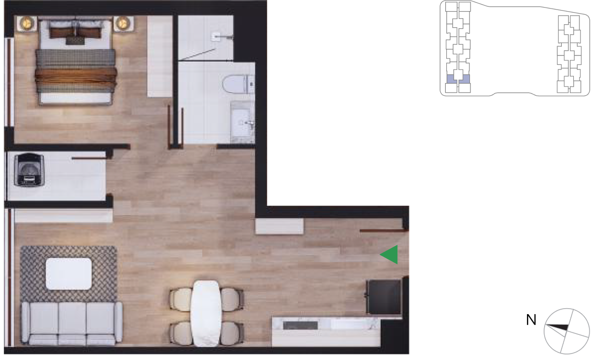 1-bedroom apartment floor plan North Tower 03 and 06