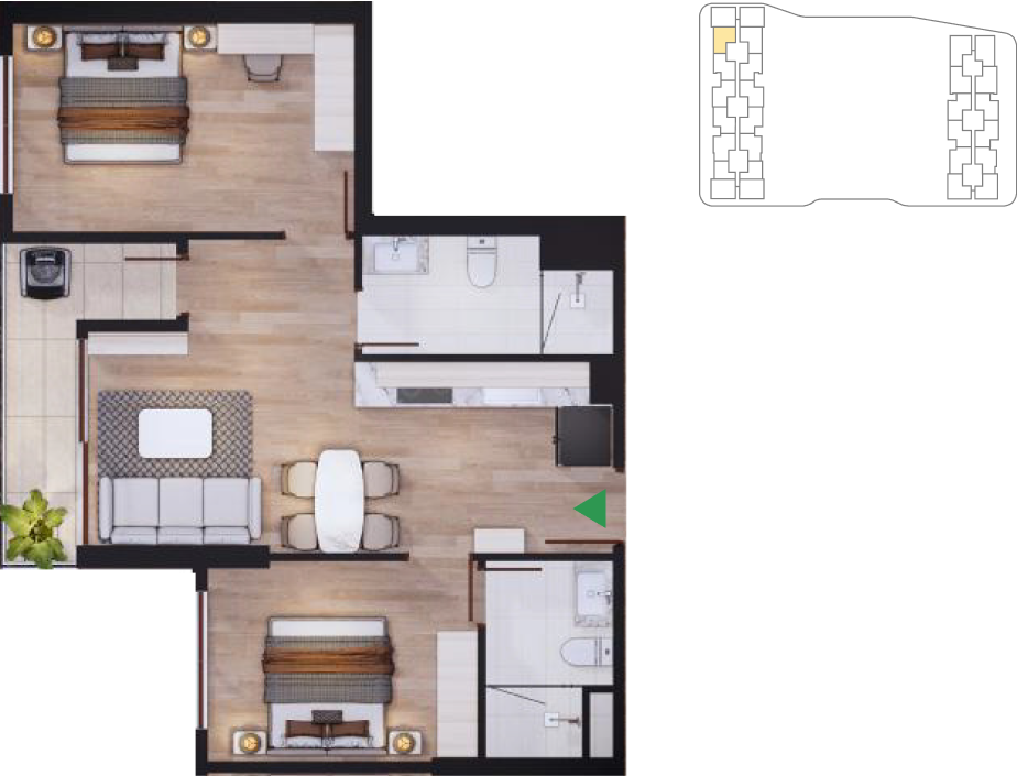 2-bedroom Harmonie apartment floor plan North Tower 10