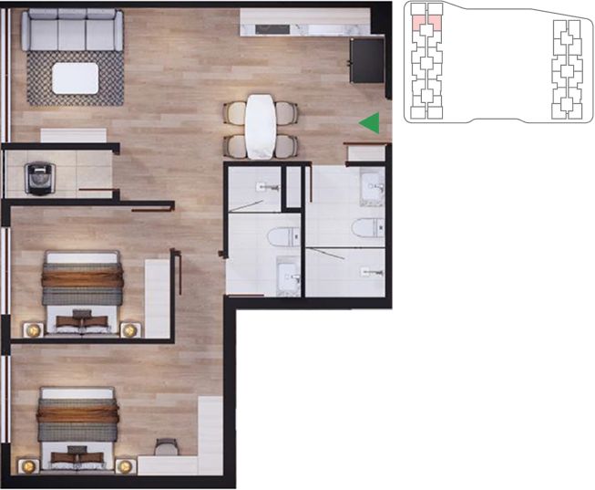 2-bedroom Libre apartment floor plan North Tower 11 and 14