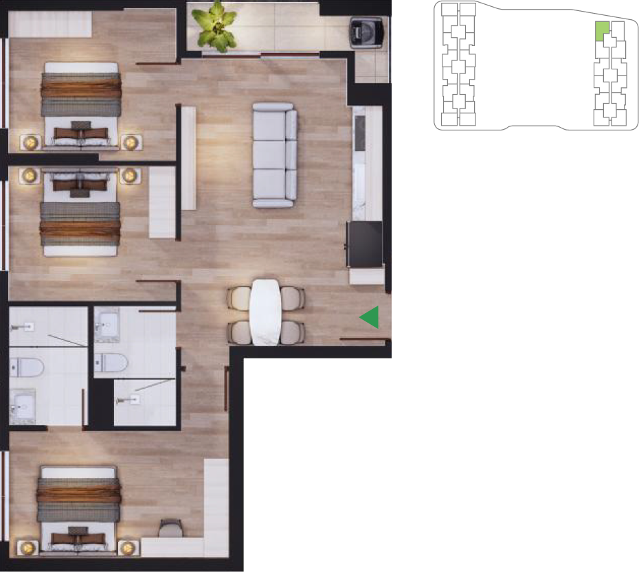 3-bedroom apartment floor plan South Tower 09